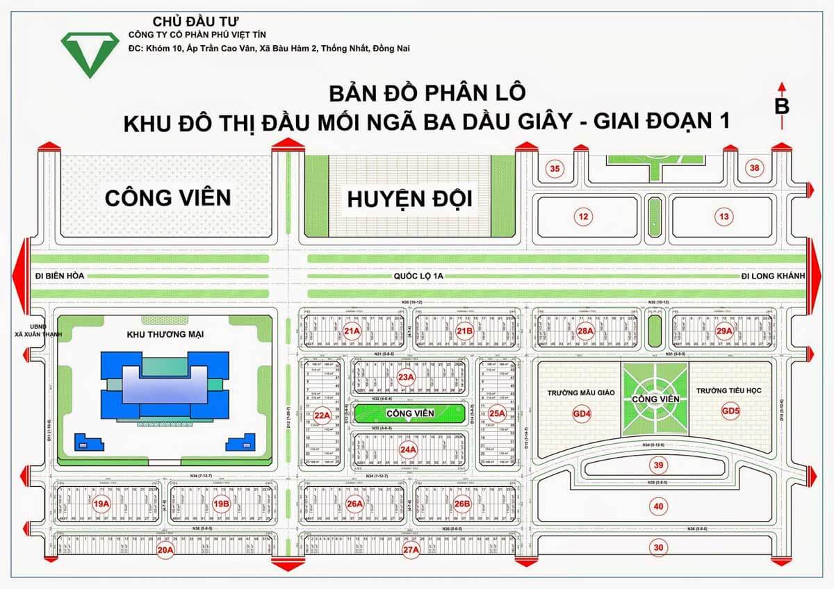 Mặt bằng dự án đất nền Dầu Giây Center City Đồng Nai